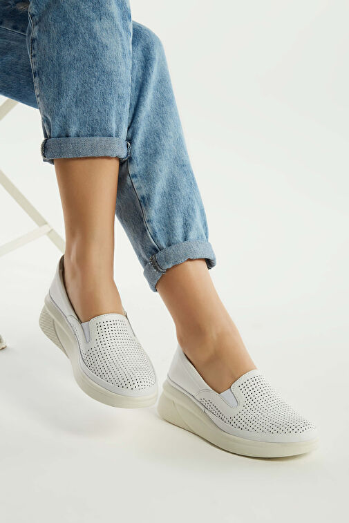 Tamer Tanca Kadın Hakiki Deri Beyaz Comfort Ayakkabı - Görsel 6