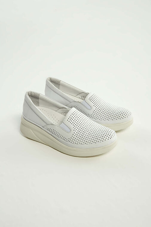 Tamer Tanca Kadın Hakiki Deri Beyaz Comfort Ayakkabı - Görsel 8