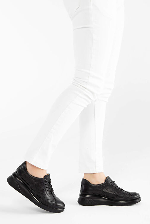 Tamer Tanca Kadın Hakiki Deri Siyah Deri Comfort Ayakkabı - Görsel 2