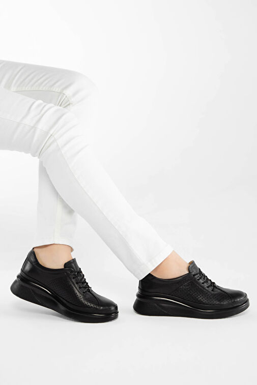 Tamer Tanca Kadın Hakiki Deri Siyah Deri Comfort Ayakkabı - Görsel 5