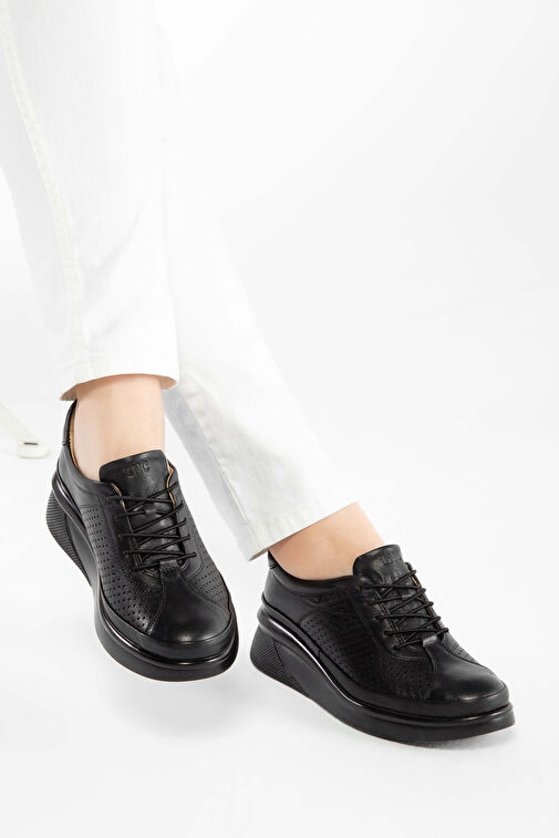 Tamer Tanca Kadın Hakiki Deri Siyah Deri Comfort Ayakkabı - Görsel 6