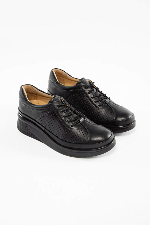 Tamer Tanca Kadın Hakiki Deri Siyah Deri Comfort Ayakkabı - Görsel 8