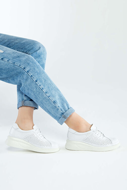 Tamer Tanca Kadın Hakiki Deri Beyaz Comfort Ayakkabı - Görsel 5