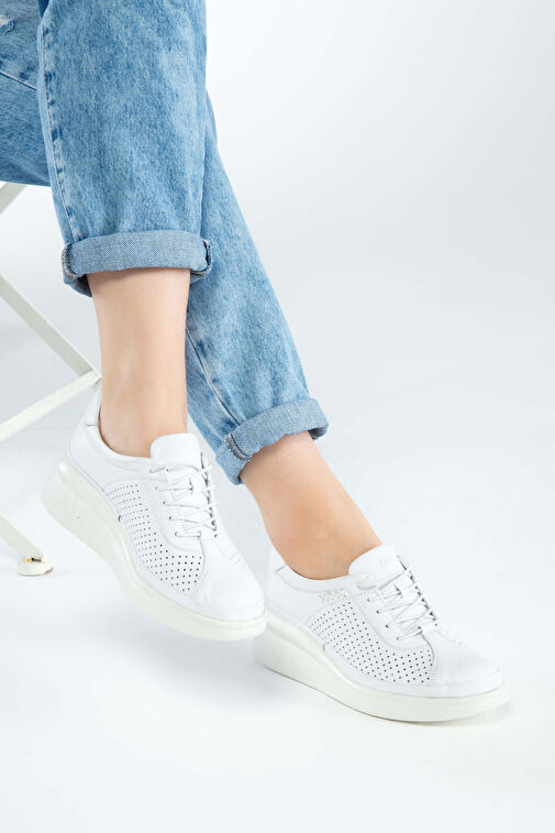 Tamer Tanca Kadın Hakiki Deri Beyaz Comfort Ayakkabı - Görsel 6