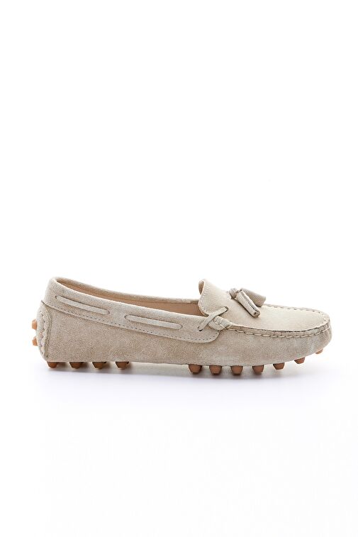 Valmenti Karen Kadın Bej Süet Hakiki Deri Loafer Ayakkabı - Görsel 2