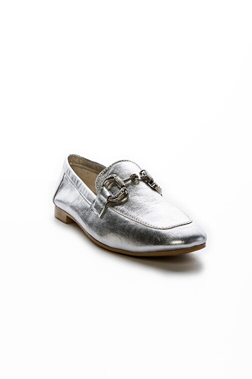 Valmenti Ester Kadın Gümüş Metalik Hakiki Deri Loafer Ayakkabı - Görsel 3