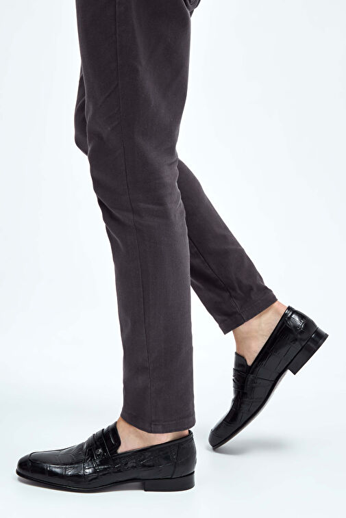 Tamer Tanca Erkek Hakiki Deri Siyah Kroko Makosen Ayakkabı - Görsel 2