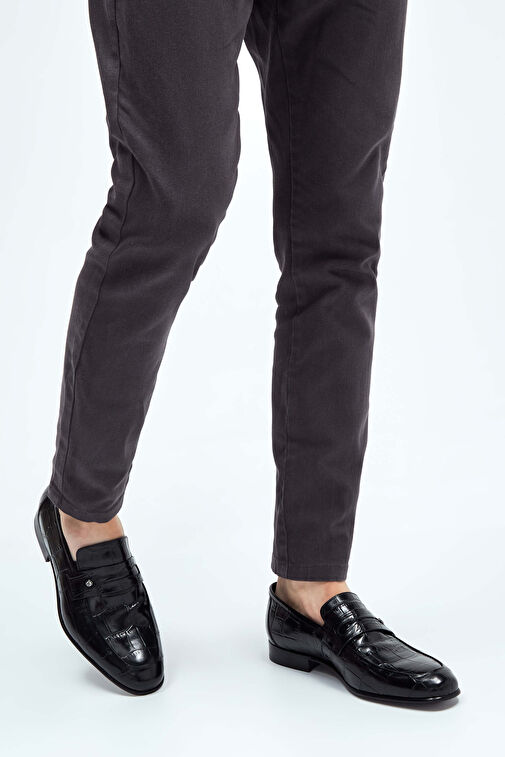 Tamer Tanca Erkek Hakiki Deri Siyah Kroko Makosen Ayakkabı - Görsel 3