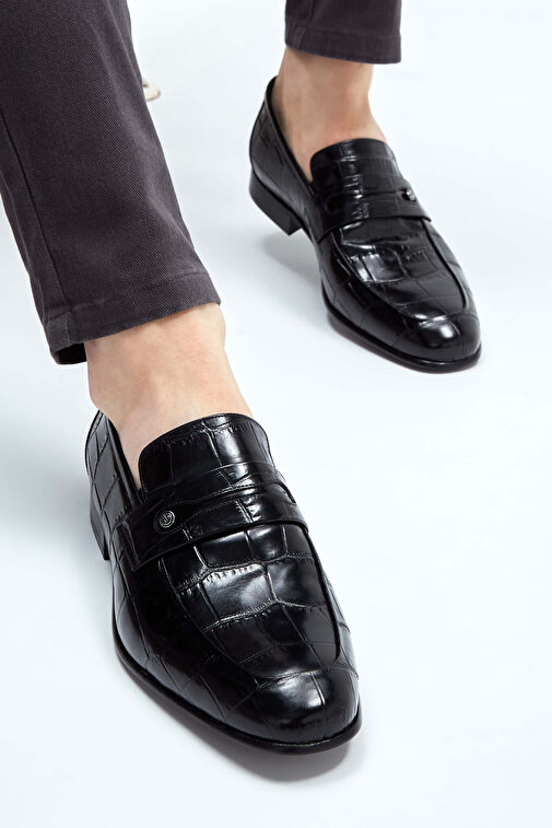 Tamer Tanca Erkek Hakiki Deri Siyah Kroko Makosen Ayakkabı - Görsel 5