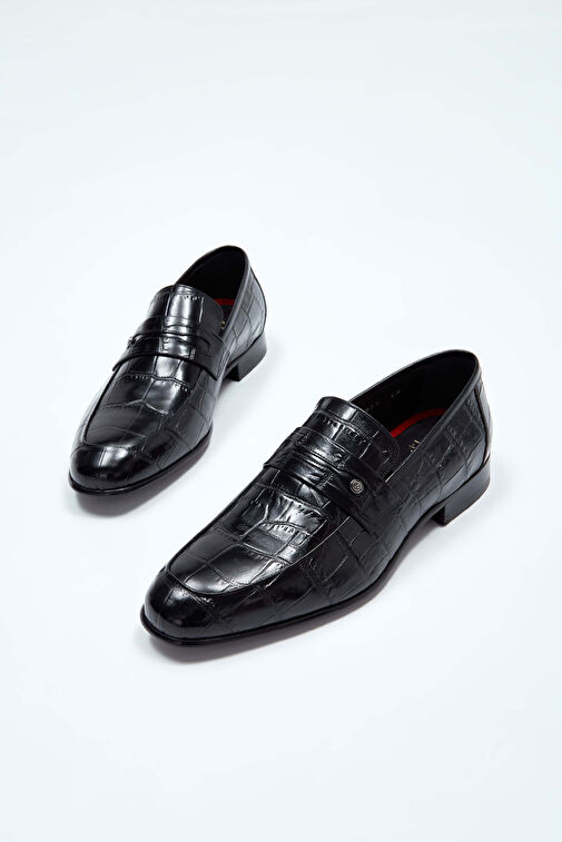 Tamer Tanca Erkek Hakiki Deri Siyah Kroko Makosen Ayakkabı - Görsel 6