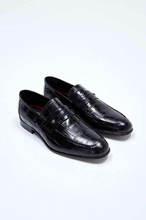 Tamer Tanca Erkek Hakiki Deri Siyah Kroko Makosen Ayakkabı - Görsel 7