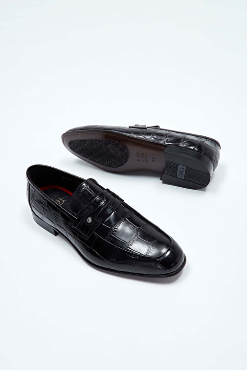 Tamer Tanca Erkek Hakiki Deri Siyah Kroko Makosen Ayakkabı - Görsel 8