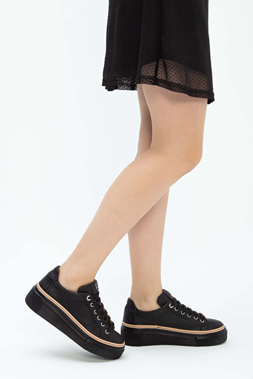 Tamer Tanca Kadın Hakiki Deri Siyah Floter Sneakers & Spor Ayakkabı - Görsel 4