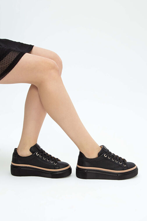 Tamer Tanca Kadın Hakiki Deri Siyah Floter Sneakers & Spor Ayakkabı - Görsel 5