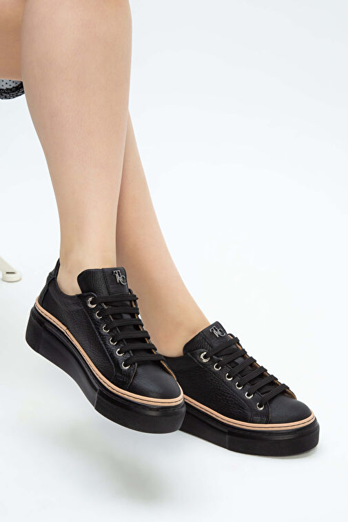 Tamer Tanca Kadın Hakiki Deri Siyah Floter Sneakers & Spor Ayakkabı - Görsel 6