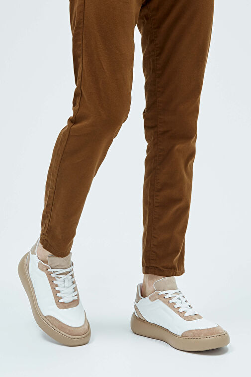 Tamer Tanca Beyaz-Vizon Erkek Deri Sneaker 698 1054-1 ERK AYK Y23 - Görsel 3