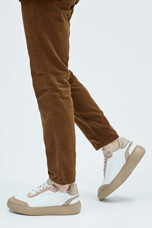 Tamer Tanca Beyaz-Vizon Erkek Deri Sneaker 698 1054-1 ERK AYK Y23 - Görsel 2