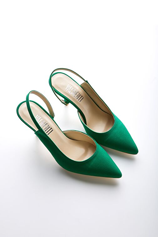 Valmenti Fiorella Kadın Yeşil Saten Suni Deri Topuklu Ayakkabı - Görsel 4