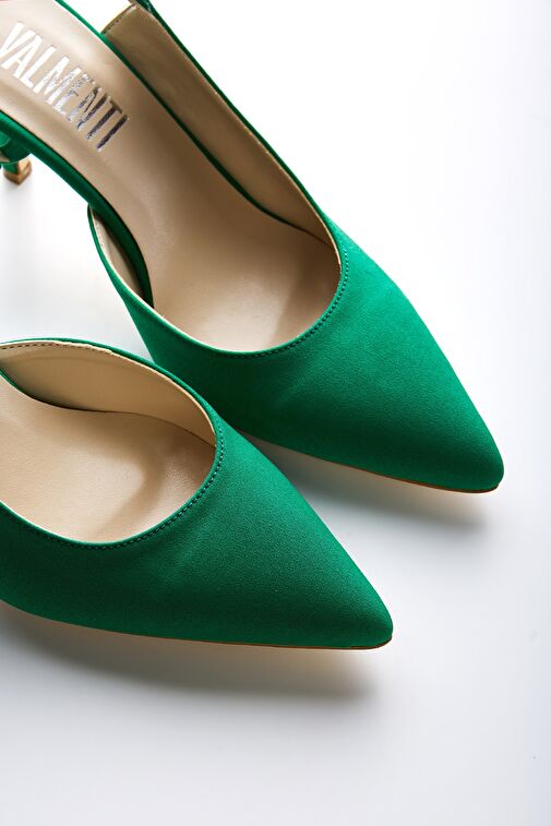 Valmenti Fiorella Kadın Yeşil Saten Suni Deri Topuklu Ayakkabı - Görsel 5