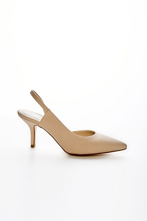 Valmenti Fiorella Kadın Bej Saten Suni Deri Topuklu Ayakkabı - Görsel 2