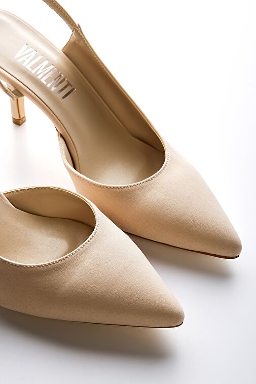 Valmenti Fiorella Kadın Bej Saten Suni Deri Topuklu Ayakkabı - Görsel 5