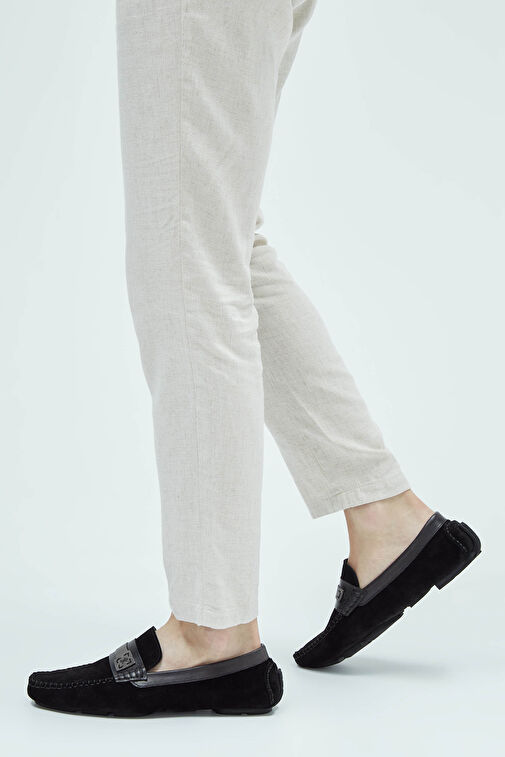 Tamer Tanca Erkek Hakiki Deri Siyah Süet Loafer Ayakkabı - Görsel 2