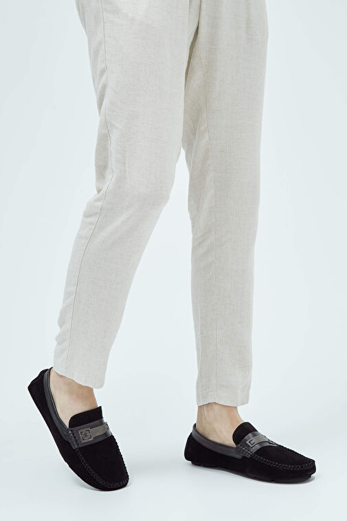 Tamer Tanca Erkek Hakiki Deri Siyah Süet Loafer Ayakkabı - Görsel 4