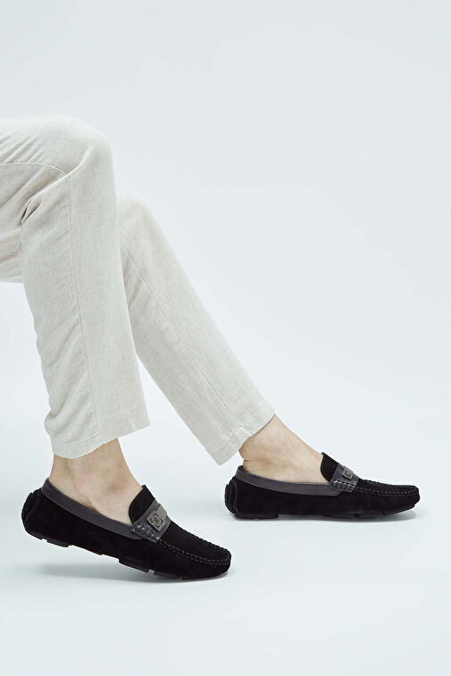 Tamer Tanca Erkek Hakiki Deri Siyah Süet Loafer Ayakkabı - Görsel 8