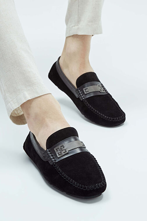 Tamer Tanca Erkek Hakiki Deri Siyah Süet Loafer Ayakkabı - Görsel 9