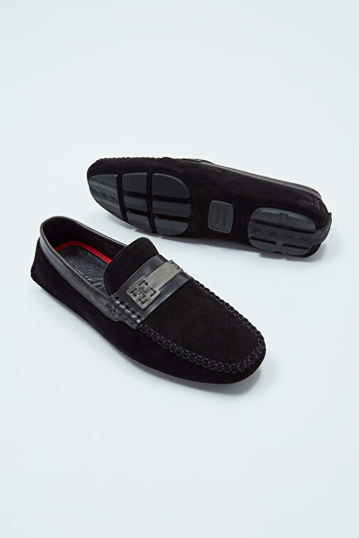 Tamer Tanca Erkek Hakiki Deri Siyah Süet Loafer Ayakkabı - Görsel 14