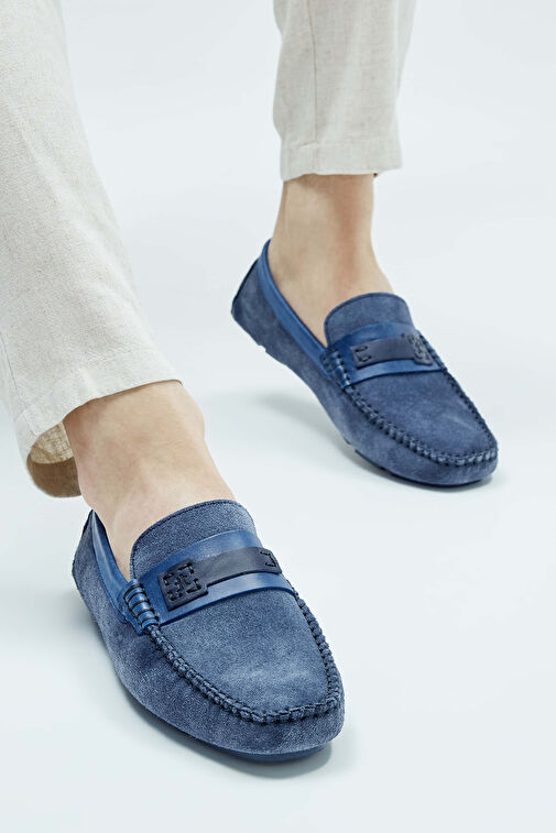 Tamer Tanca Erkek Hakiki Deri Lacivert Süet Loafer Ayakkabı - Görsel 2