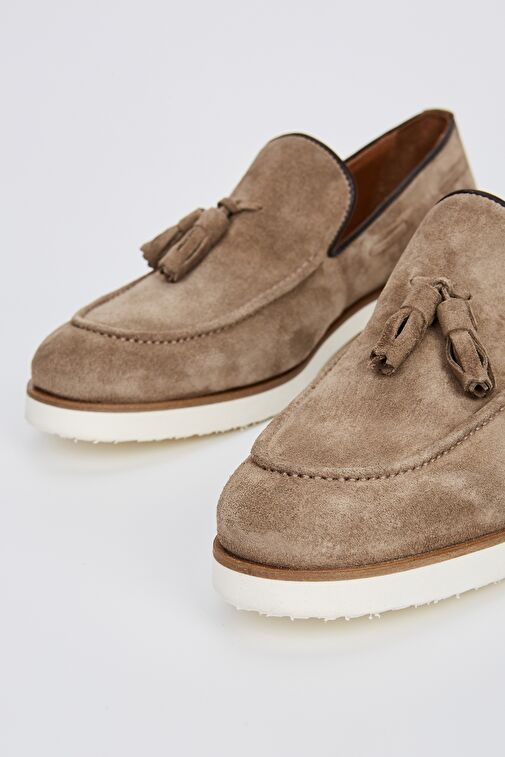 Valmenti Ottone Erkek Bej Süet Hakiki Deri Loafer Ayakkabı - Görsel 4