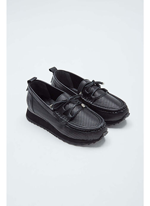 Tamer Tanca Kadın Hakiki Deri Siyah Loafer Ayakkabı - Görsel 2