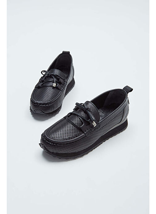 Tamer Tanca Kadın Hakiki Deri Siyah Loafer Ayakkabı - Görsel 3