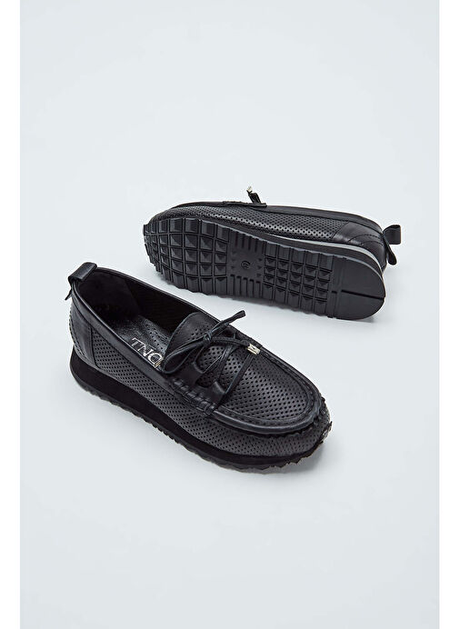 Tamer Tanca Kadın Hakiki Deri Siyah Loafer Ayakkabı - Görsel 4