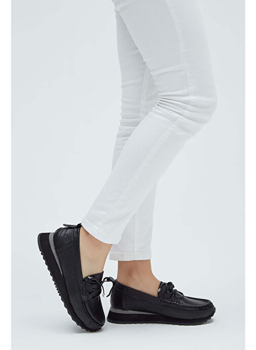 Tamer Tanca Kadın Hakiki Deri Siyah Loafer Ayakkabı - Görsel 5