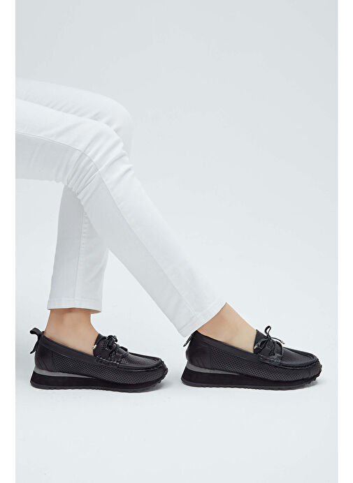 Tamer Tanca Kadın Hakiki Deri Siyah Loafer Ayakkabı - Görsel 8