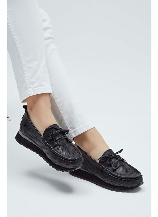 Tamer Tanca Kadın Hakiki Deri Siyah Loafer Ayakkabı - Görsel 9