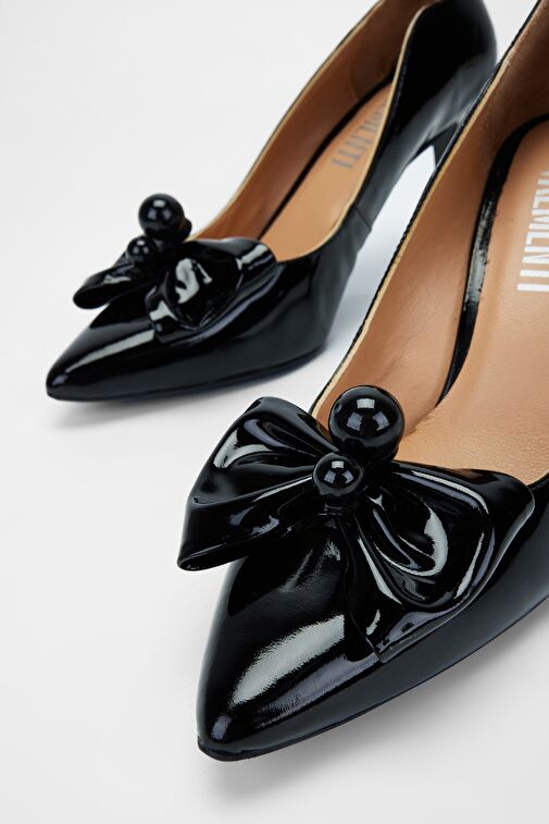 Valmenti Nozario Kadın Siyah Rugan Hakiki Deri Topuklu Ayakkabı - Görsel 4