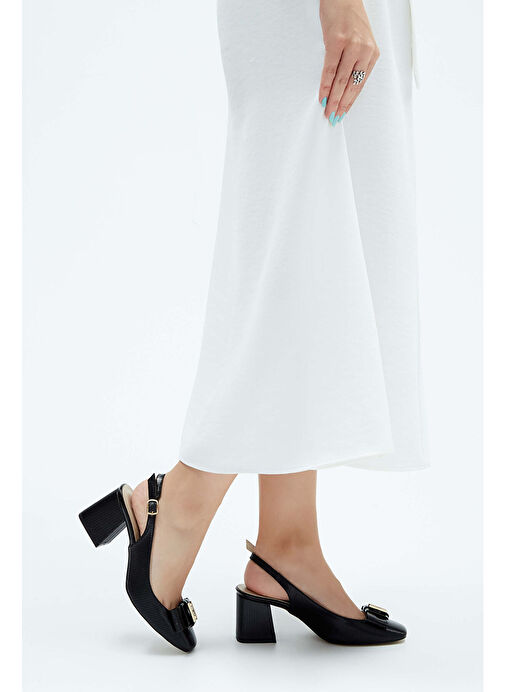 Tamer Tanca Kadın Suni Deri Siyah Topuklu Ayakkabı - Görsel 5