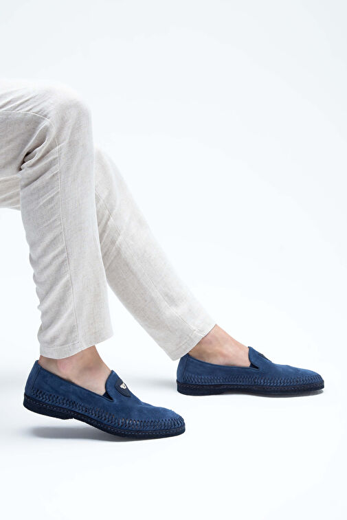 Giampiero Nicola Erkek Hakiki Deri Lacivert Loafer Ayakkabı - Görsel 4