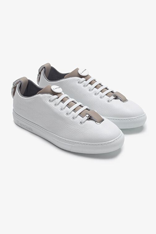 Franceschetti Mauro Erkek Beyaz\Bej\Yeşil Hakiki Deri Sneakers & Spor Ayakkabı - Görsel 2