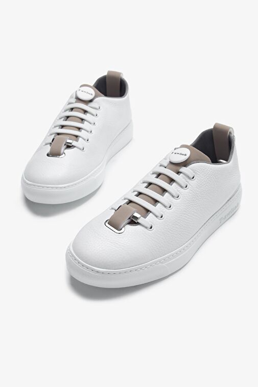 Franceschetti Mauro Erkek Beyaz\Bej\Yeşil Hakiki Deri Sneakers & Spor Ayakkabı - Görsel 3