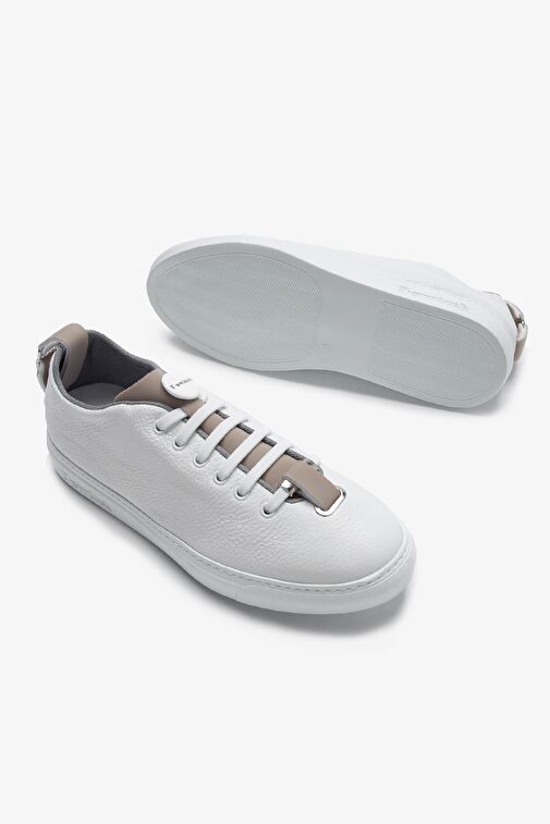 Franceschetti Mauro Erkek Beyaz\Bej\Yeşil Hakiki Deri Sneakers & Spor Ayakkabı - Görsel 5