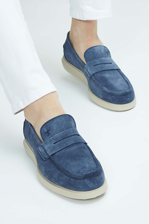 Tamer Tanca Erkek Hakiki Deri Lacivert Süet Loafer Ayakkabı - Görsel 2