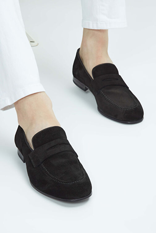 Tamer Tanca Erkek Hakiki Deri Siyah Süet Loafer Ayakkabı - Görsel 3