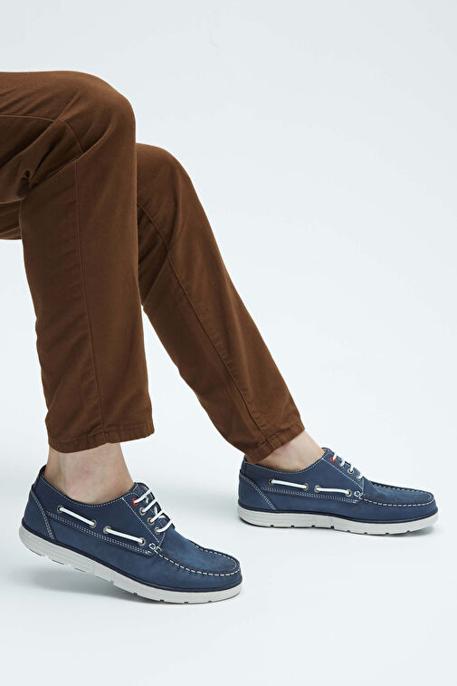 Tamer Tanca Erkek Hakiki Deri Mavi Casual Ayakkabı - Görsel 4