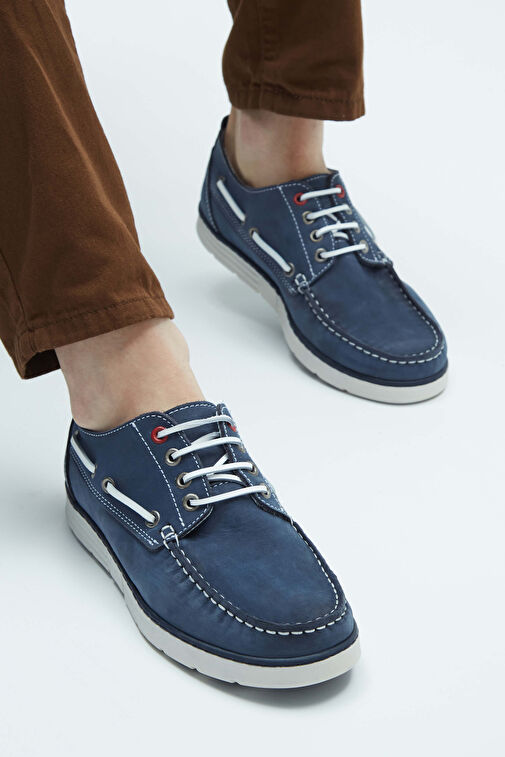 Tamer Tanca Erkek Hakiki Deri Mavi Casual Ayakkabı - Görsel 5