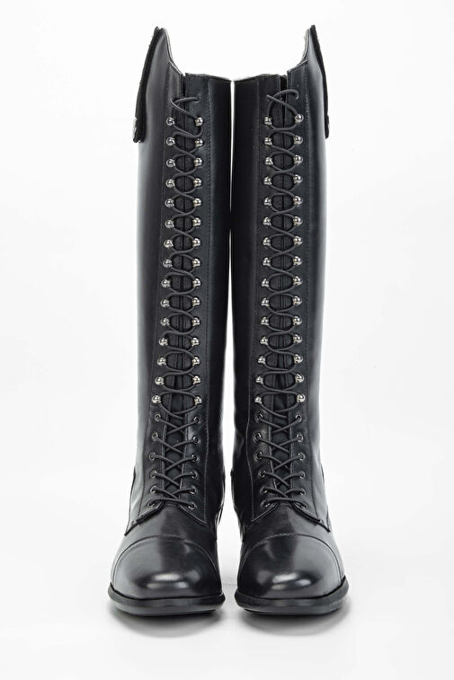 Tattini Unisex Hakiki Deri Siyah Binici Cizmesi Çizme - Görsel 6