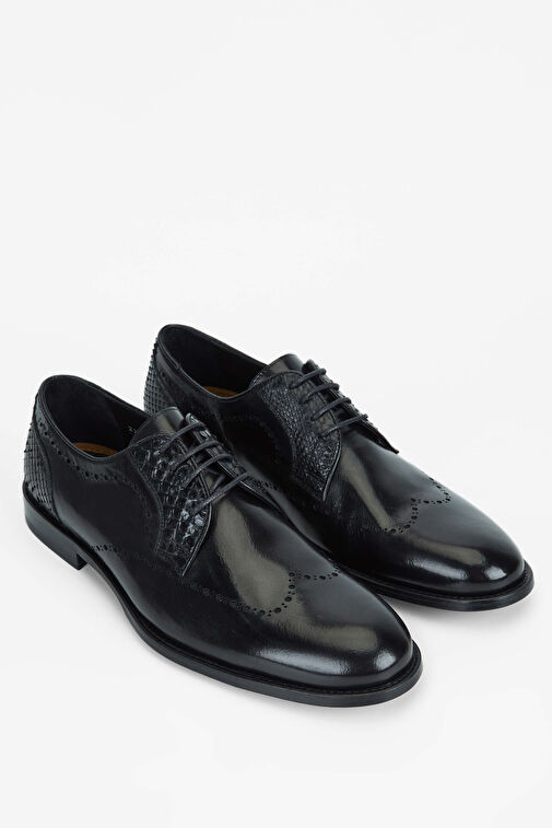 Tamer Tanca Erkek Hakiki Deri Siyah Bufalo Klasik Ayakkabı - Görsel 3